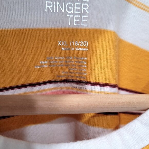 So Favorite Ringer Tee Yellow & White Striped Short Sleeve Shirt Size XXL - Picture 3 of 6